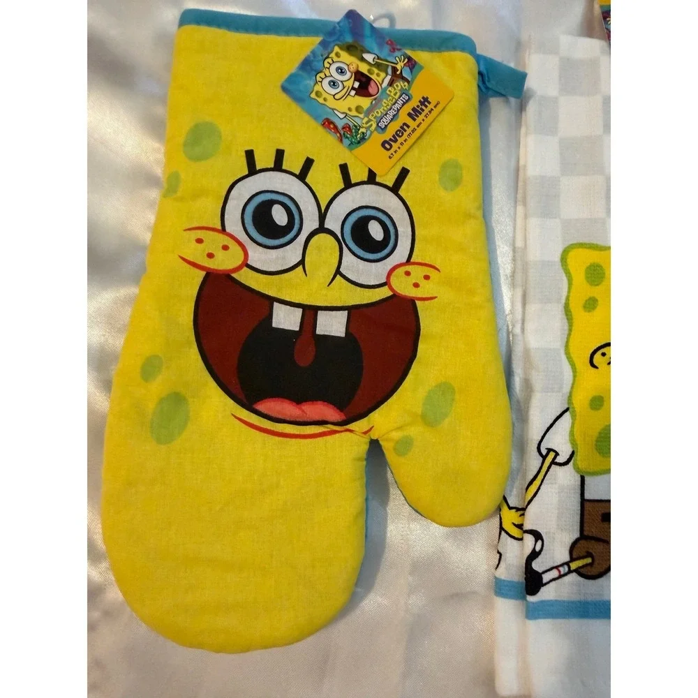 Nickelodeon SpongeBob SquarePants 3pc Kitchen Set Oven Mitt Towel Pot Holder NEW